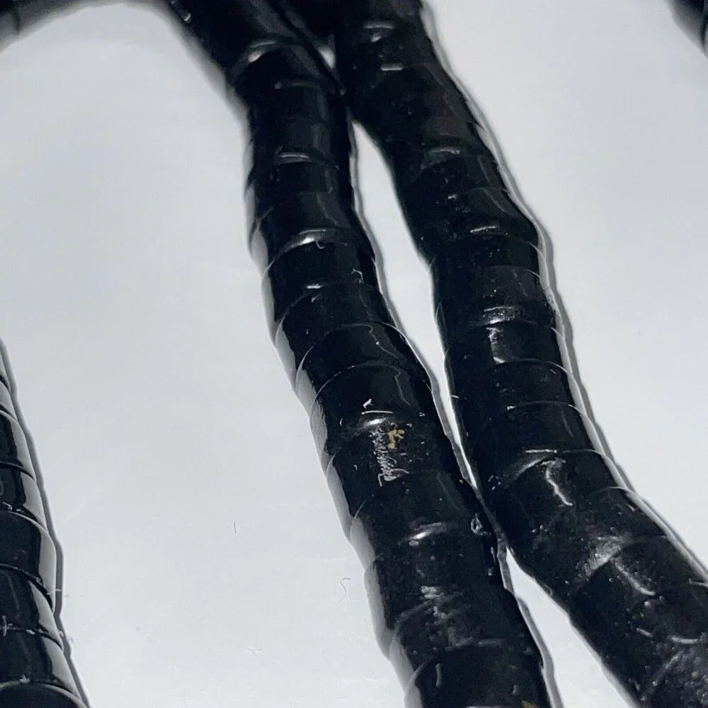 RARE Vintage‎ Black Stacked Snake Beads Long Necklace Unique!   SL17